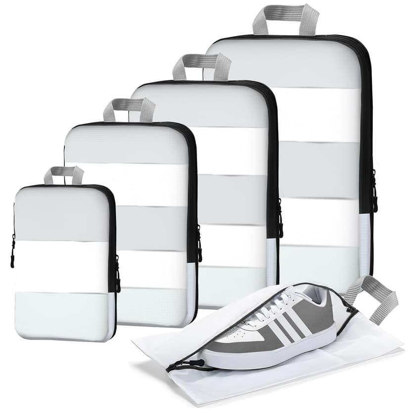 XBLGX Compression Packing Cubes, 5-Piece Set Travel Organizer Boxes, Compressible Luggage Cubes With Zipper for Women/Men - Essential Travel Accessories