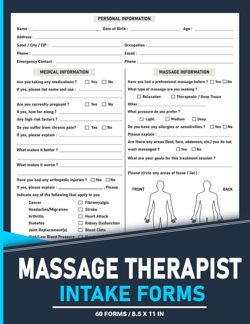 Massage Therapist Intake Forms: Record Client Session Details and Medical Information | 120 Pages.