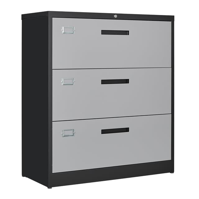 Letaya File Cabinet with Lock-Lateral 3 Drawer Metal Filing Cabinets-Organization Storage for Home Office-Hanging Letter/Legal/F4/A4 Size (Grey Black)