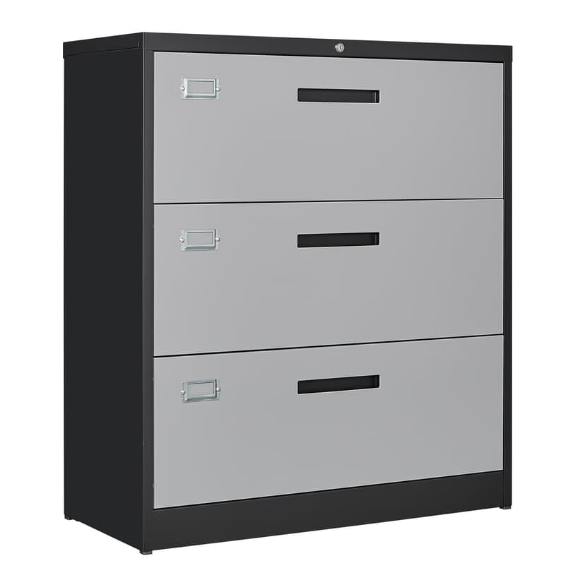 Letaya File Cabinet with Lock-Lateral 3 Drawer Metal Filing Cabinets-Organization Storage for Home Office-Hanging Letter/Legal/F4/A4 Size (Grey Black)