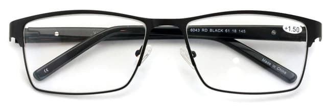 V.W.E. Men Premium Rectangle Metal with Plastic Temple Extra Large Reader - 152mm Wide Frame Reading Glasses (Black, 2.50)