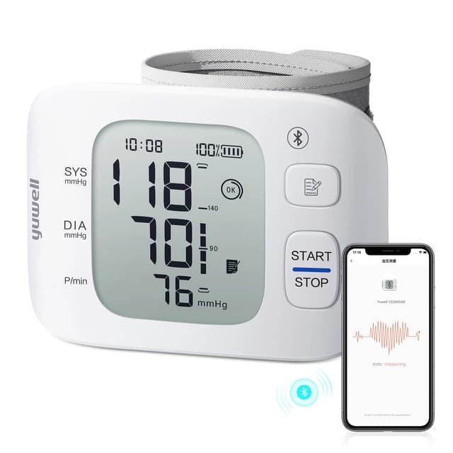 yuwell Smart Wrist Blood Pressure Monitor with Bluetooth | Medical Grade, BP Machine for Home Use | Ultra Light Weight, Smart Inflation Cuff, Large Display, Rechargeable Battery, App for iOS & Android