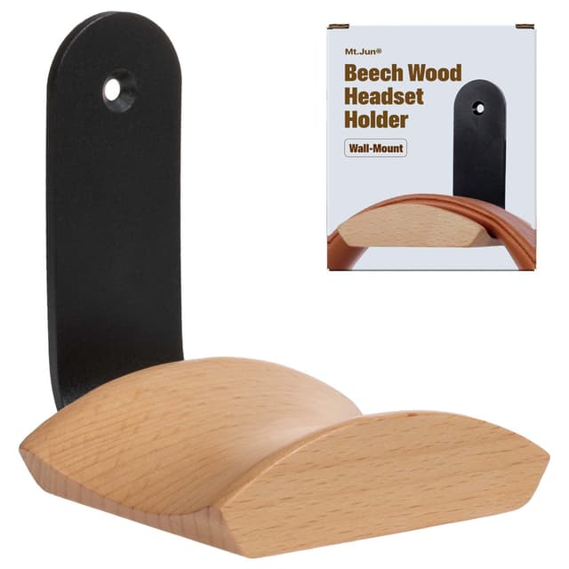 Mt.Jun Beech Wood Headphone Wall Mount Holder, with VHB Adhesive Tape and Screw, Holds 10 lbs (Black & Beech Wood)
