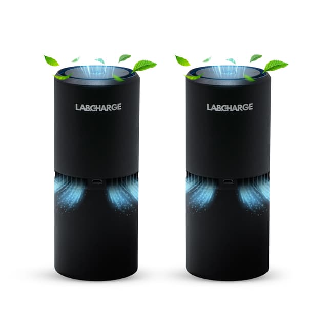 LabCharge Small Ionic Air Purifier for Home & Bedroom – Silent HEPA Filter – Covers 250 Sq Ft - Free Cleaner for Pets, Hair, Smoke, Dust, Odors & Dander – Compact & Black Design - Pack of 2