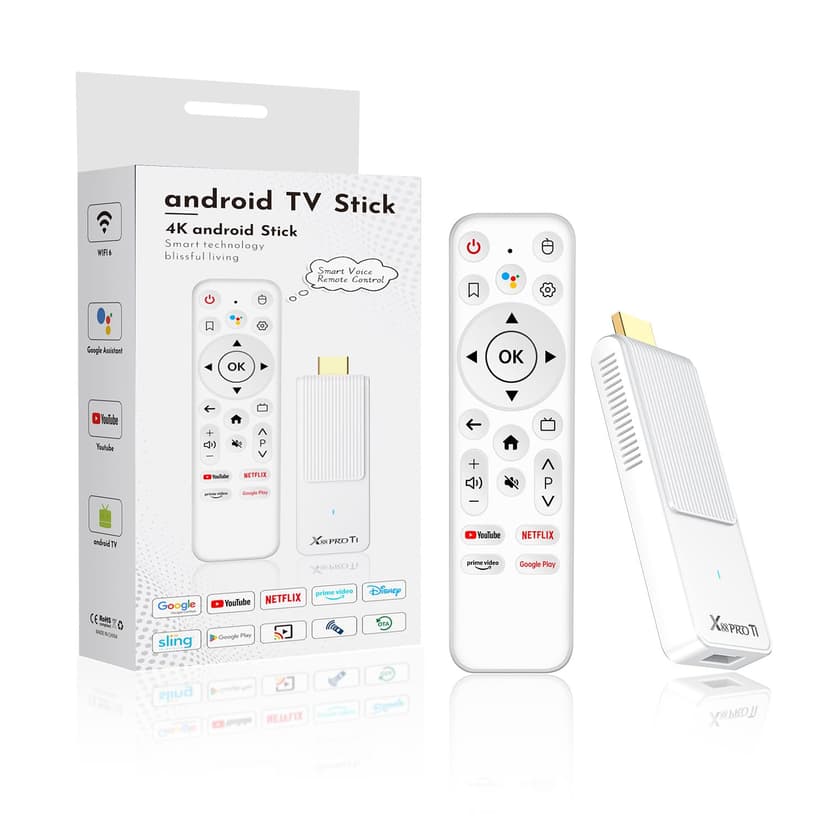 GREVA Android TV Stick 4K Ultra HD Streaming Device, 2025 Latest Android 14.0 TV Stick with Voice Assistant Remote Control, RK3518 2GB 16GB 2.4G/5G WiFi6 BT 5.0 HDR Streaming Media Player for Smart TV