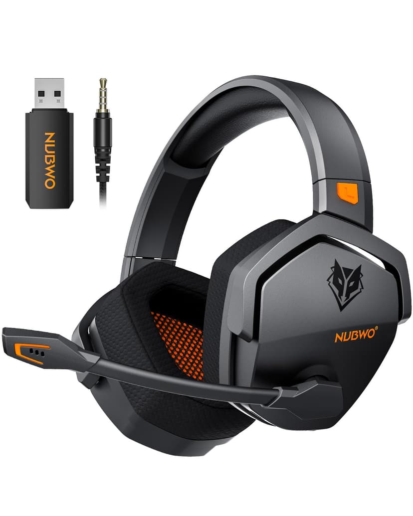 NUBWO Wireless Gaming Headset with Mic for Ps5 Ps4 PC, Zero Interference, 100-Hour Battery All-Day Play, 23ms Sync​ for Fortnite & Call of Duty/FPS Gamers, Triple Mode All Devices Compatible - Orange