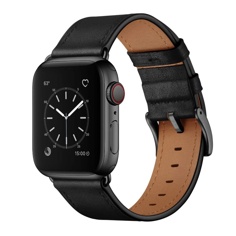 OUHENG Leather Bands Compatible with Apple Watch Band 49mm/46mm/45mm/44mm/42mm, Genuine Leather Strap Compatible with iWatch Ultra 3/2/1 & Series 11/10/9/8/7/6/5/4/3/2/1 & SE3 SE2 SE, Black/Black