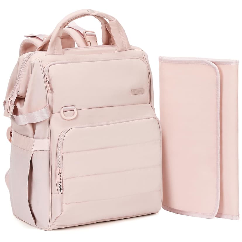 BELALIFE Baby Diaper Backpack Bag, Baby Essentials Travel Backpack for Moms Dads, with Changing Pad, Insulated Bottle Holders & Stroller Straps, Pink