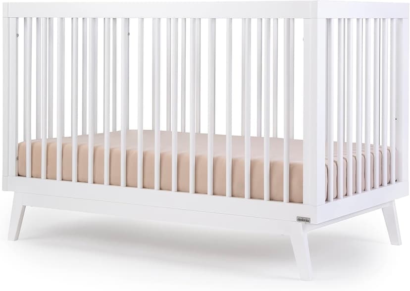 dadada Baby Soho 3-in-1 Convertible Wooden Crib to Toddler Bed - Made in Italy, GREENGUARD Gold Certified, Baby-Safe Finish, Handcrafted Beechwood, Modern Design, 3 Adjustable Heights (White)