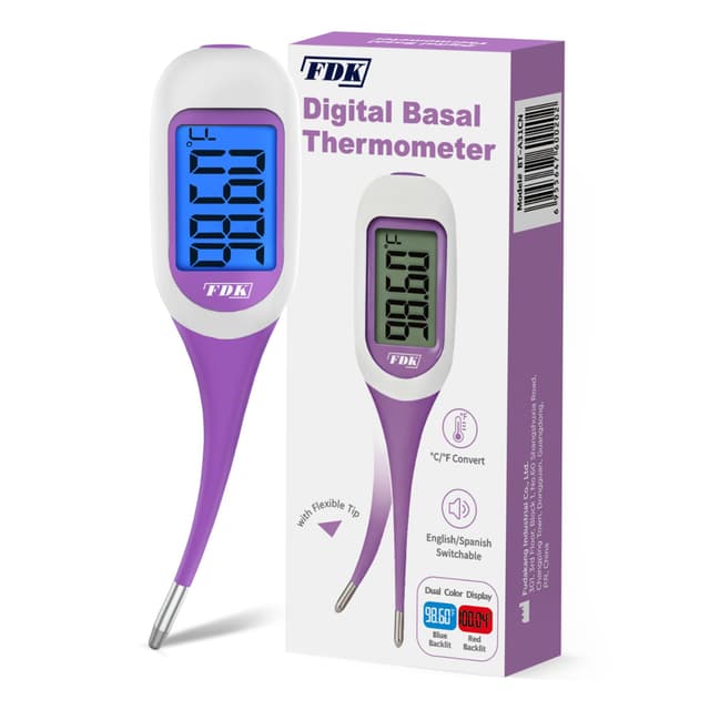FDK Digital Basal Body Thermometer, 1/100th Degree ±0.1℃ High Precision, Accurate BBT Thermometer for Women Natural Ovulation Fertility Tracking, 60Sec Quick Reading, Last Memory Recall