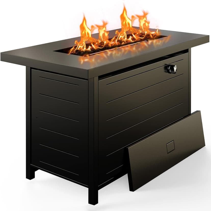 Ciays 42-Inch Propane Fire Pit – 60,000 BTU Steel Gas Fire Pit Table for Outside, Steel Lid & Lava Rock, 2 in 1 Fire Table, Adds Warmth to Gatherings & Parties on Patio, Deck, Garden & Backyard, Black