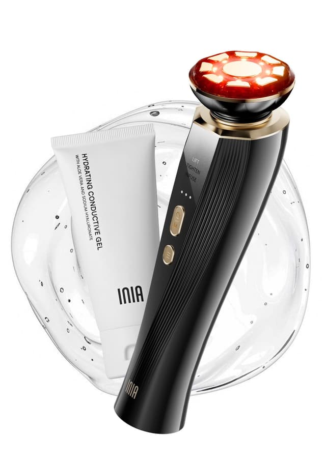 INIA 3-in-1 Red Light Therapy for Face and Neck Beauty Device for Puffiness & Skin Firming Skincare Tool (Black)