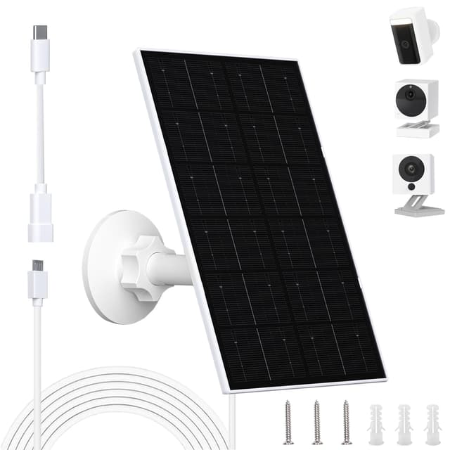 FUTUREZEN 4W Solar Panel for WYZE Cameras, USB-C & Micro USB Solar Charger, Compatible with WYZE Cam Pro, Outdoor Cam V1/V2, 9.8ft Cable, IP66 Waterproof, 360° Adjustable Mount (1 Pack)