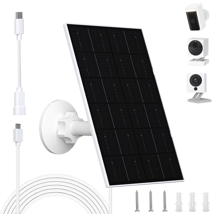 FUTUREZEN 4W Solar Panel for WYZE Cameras, USB-C & Micro USB Solar Charger, Compatible with WYZE Cam Pro, Outdoor Cam V1/V2, 9.8ft Cable, IP66 Waterproof, 360° Adjustable Mount (1 Pack)