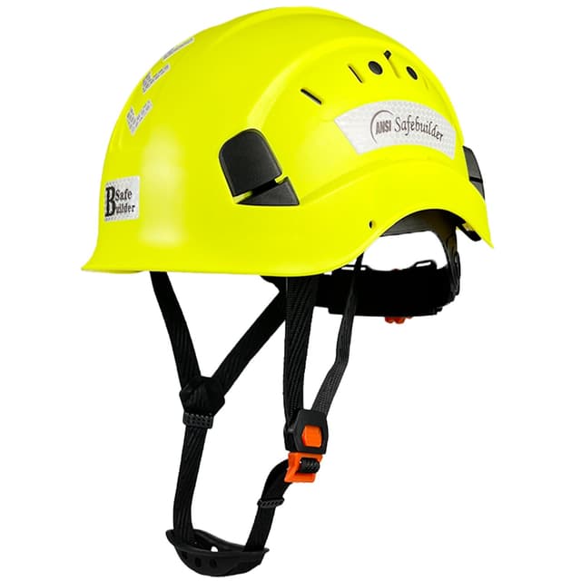 SAFEBUILDER Work Safety Hard Hat for Engineer Slotted Ventilated Construction Safety Helmet for Men Women Industrial Adjustable Ratchet 6-Point Suspension ANSI Z89.1-14 (02-Fluorescent Yellow Helmet)