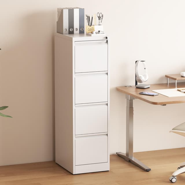 Glyxxen 4 Drawer File Cabinet with Lock, Vertical Filing Cabinets for Home Office, Metal Storage Cabinets, Heavy Duty File Cabinet for Letter/Legal/A4/F4 Size Amsseble Required, White