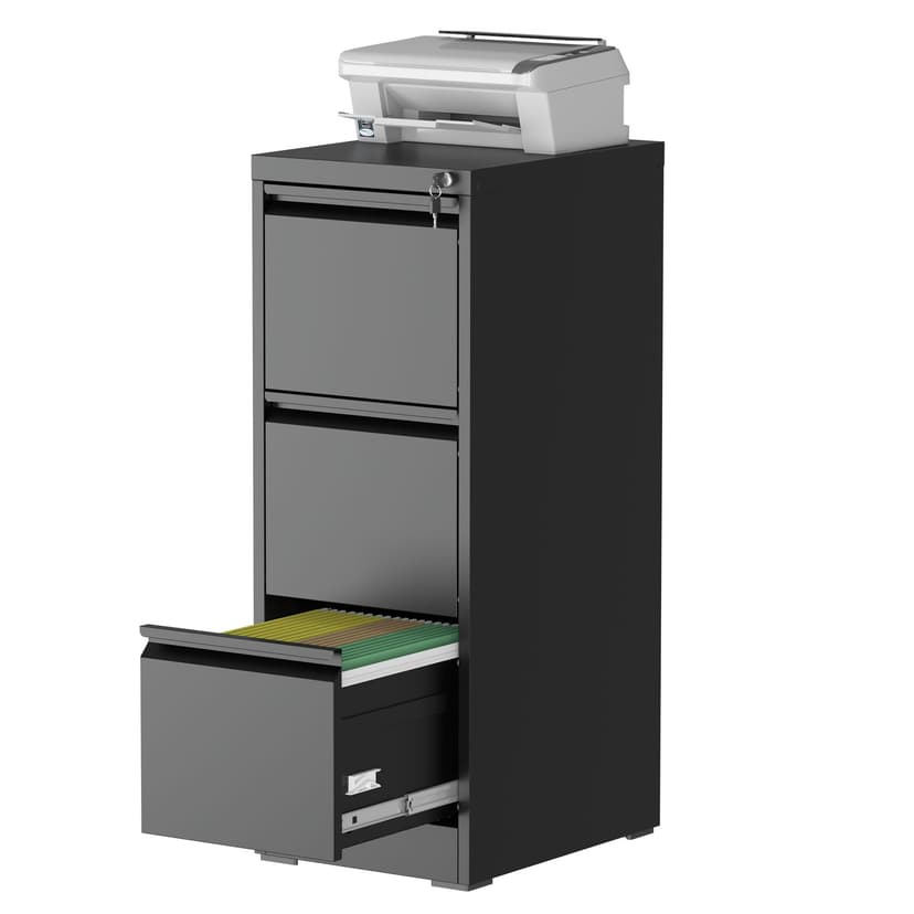 mysteeldepot 3 Drawer Vertical File Cabinet with Lock, Metal Filing Cabinets for Home Office, Heavy Duty File Storage Cabinet for Legal/Letter/A4 Documents, Easy to Assemble, Black