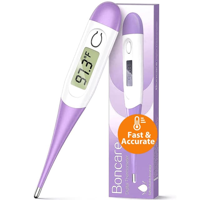 Boncare 10 Seconds Oral Thermometer for Adults and Kids - Accurate & Safe Rectal Thermometer for Baby with Fever Alarm, Digital Thermometer (Purple)