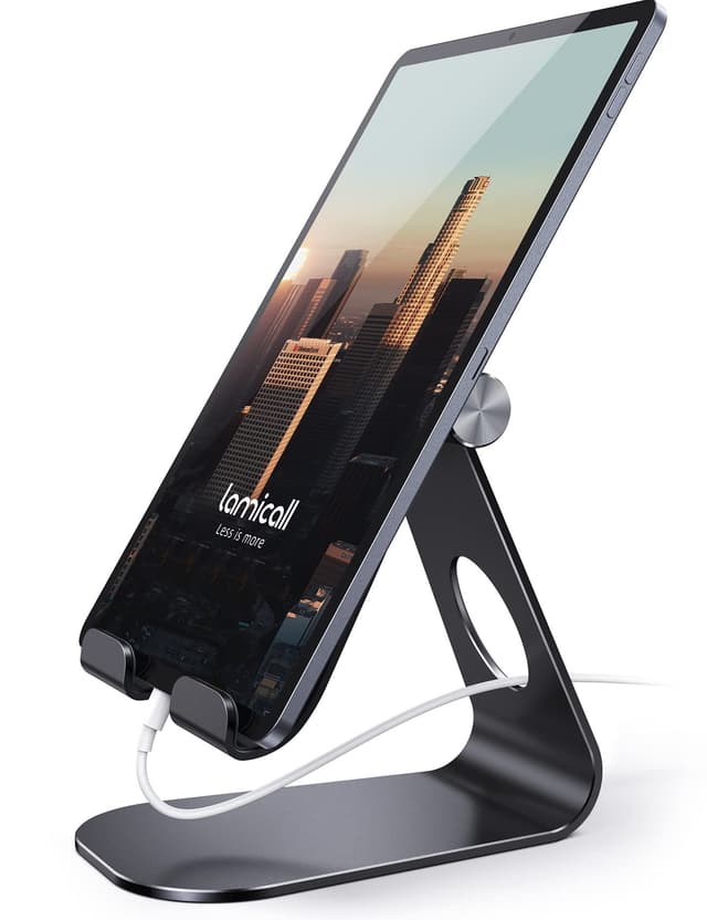 Lamicall Tablet Stand Adjustable, Tablet Stand : Desktop Stands Holder Gifts Compatible with Tablets Such as iPad 2018 Pro 9.7, 10.5, Air Mini 4 3 2, Kindle, iPhone 17 Max, E-Reader (4-13'')- Black