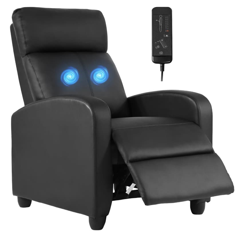 FDW Recliner Sofa Massage Chair Home Theater Seating with Lumbar Support and Padded Backrest for Living Room and Bedroom (Leather, Black)