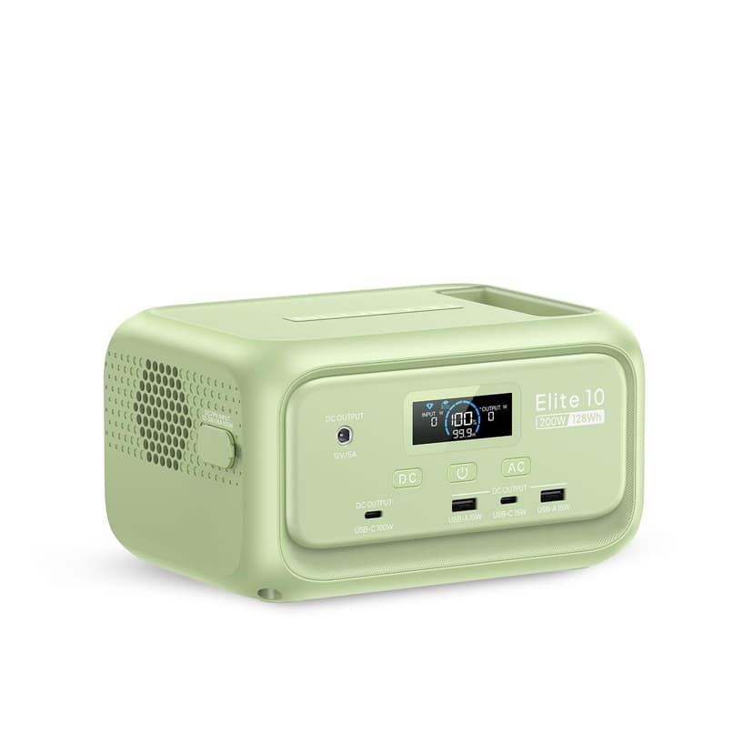 BLUETTI Elite 10 Mini Portable Power Station, 128Wh LiFePO4 Battery with 200W AC Outlet, 10ms UPS Backup, Fast Recharge Solar Generator for Camping, Travel & Outage Emergency Backup (Meadow Green)
