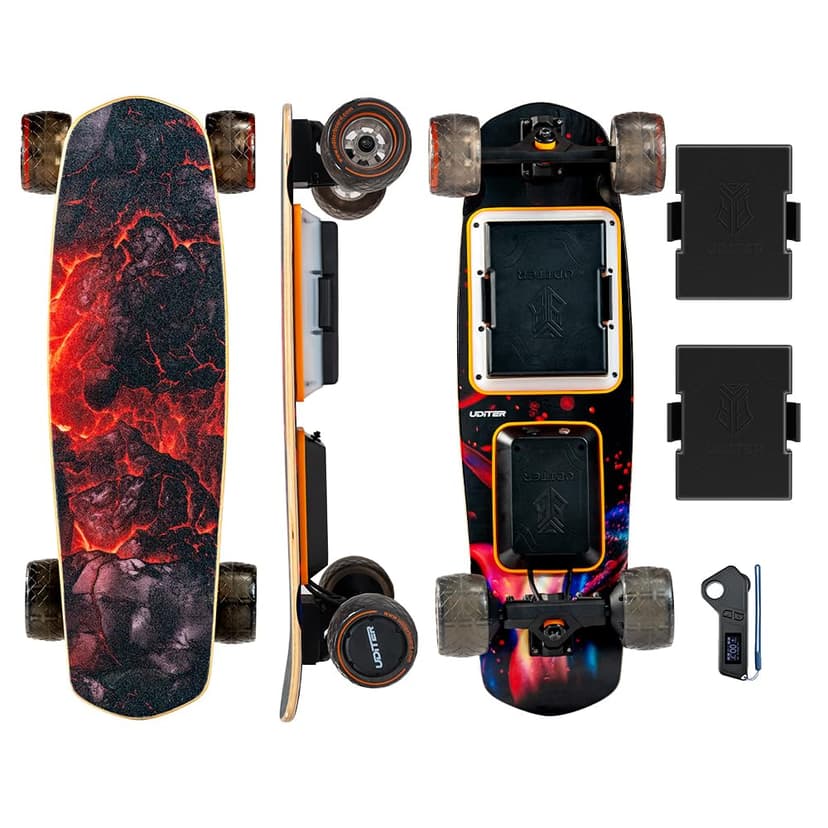 Uidter S3 Mini 2B Electric Skateboard, Electric Longboard with Remote and 10S2P 42V Swappable Battery/28 Mph Top Speed/2 * 600W Motors/12 Miles Max Range Electric Longboards for Adults & Beginners
