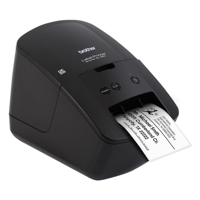 Brother QL-600 Desktop Monochrome Label Printer, up to 2.4" Label Width, No Ink Required, uses Brother Genuine DK Drop-in Rolls for Fast Labeling and Easy Integration with Microsoft Applications