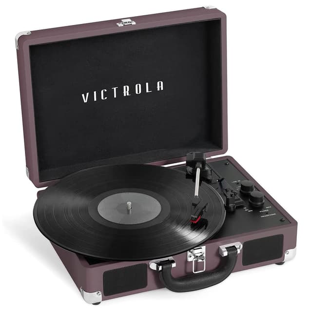 Victrola Journey Bluetooth Portable Suitcase Record Player – with Built-in Speakers, 3 Speed Vinyl Record Player, RCA Out, Headphone Jack (Magenta)