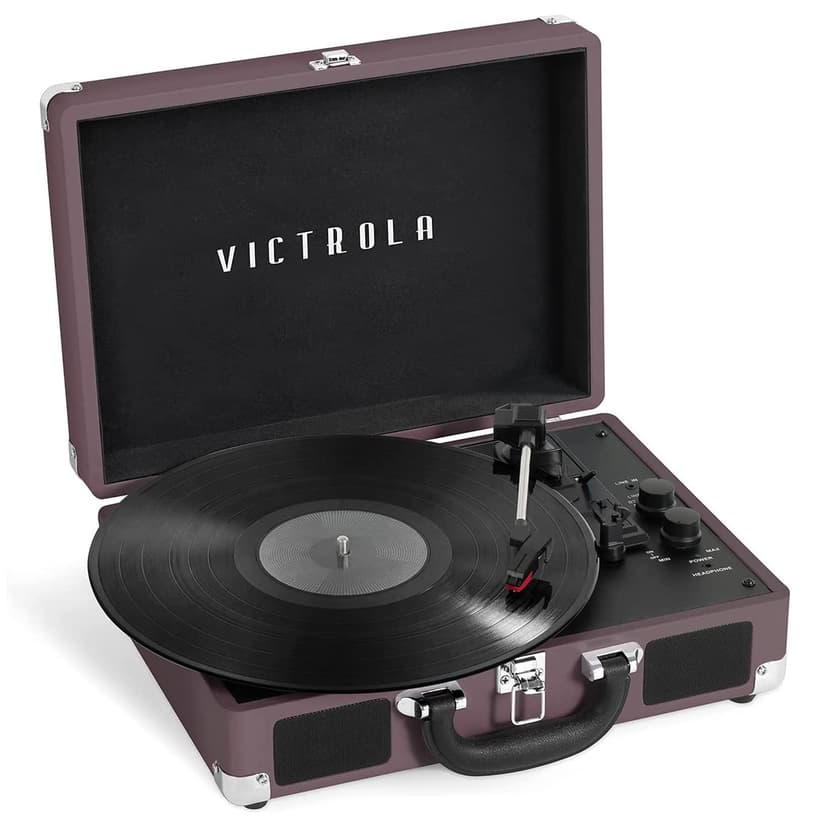 Victrola Journey Bluetooth Portable Suitcase Record Player – with Built-in Speakers, 3 Speed Vinyl Record Player, RCA Out, Headphone Jack (Magenta)