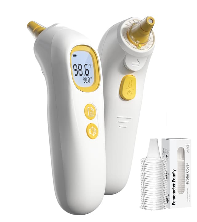 Ear Thermometer, Highly Accurate Thermometer for Kids, Adults and Toddlers, 32 Memory Recall, 1s Fast, 3 Color Fever Alarm with Mute Mode, 21 Disposable Probe Covers