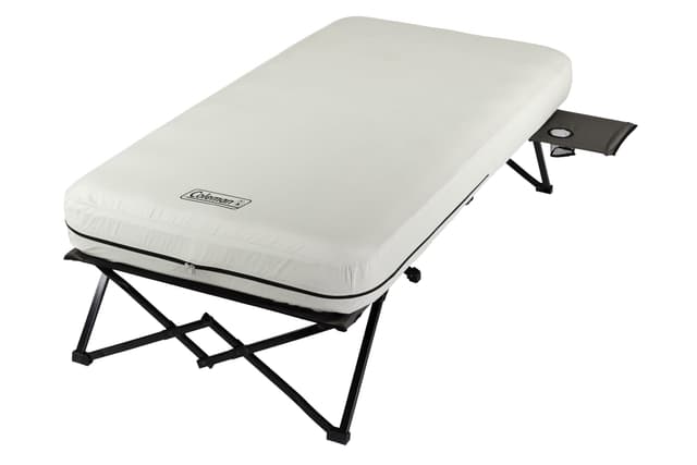 Coleman Queen-Size Airbed Cot Combination, Folding Air Mattress with Steel Frame & Side Table, Battery Pump Included, Great for Camping, Lounging, Elevated Sleeping, Guests, & More