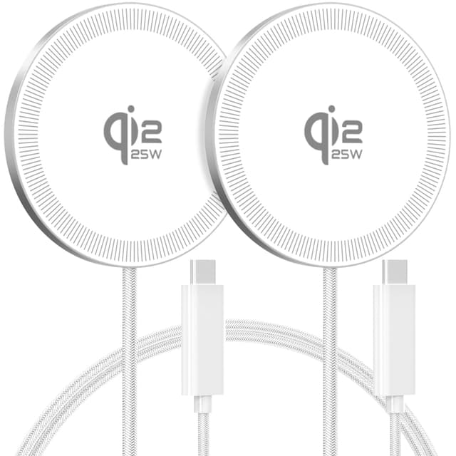 25W Magnetic Wireless Charging Pad: Qi2.2 Qi2 MagSafe Fast Charger for Google Pixel 10 iPhone 17 16 Pro Max 16e 15 14 13 12 AirPods & Samsung Galaxy Series Gift Ideal for Desk & Travel (White, 2Pack)