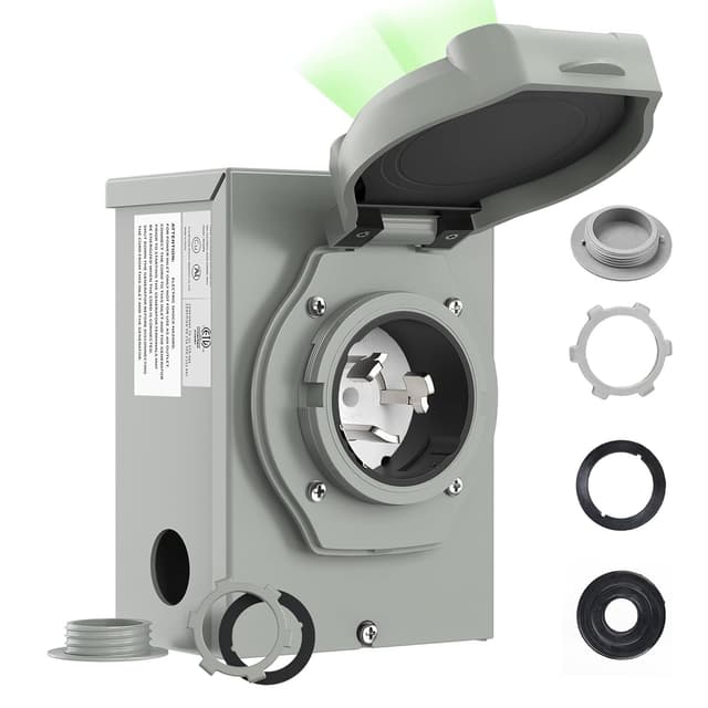 Pre-Drilling 50 Amp Generator Inlet Box RVMATE, NEMA SS2-50P Power Inlet Box, 125/250V, 6250/12500W 50a Power Inlet Box, ETL Listed, Waterproof for Outdoor Use