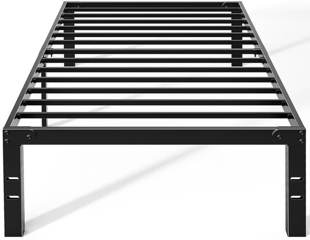 OLIXIS Metal Twin Bed Frame - 14in High with Storage Space, No Box Spring Needed with Sturdy Steel Slat Support, 800LBS Heavy Duty for Easy Assembly, Black for Bedroom
