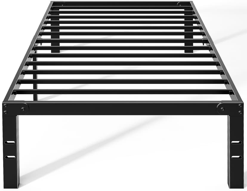 OLIXIS Metal Twin Bed Frame - 14in High with Storage Space, No Box Spring Needed with Sturdy Steel Slat Support, 800LBS Heavy Duty for Easy Assembly, Black for Bedroom