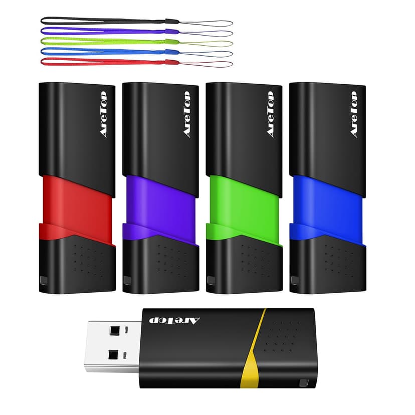 AreTop 8GB Flash Drive 5 Pack FAT32 Thumb Drives Slide Retractable USB Drives 8GB 5 Pack Memory Sticks for Data Storage (Mixed Color:Yellow,Red,Blue,Green,Purple)