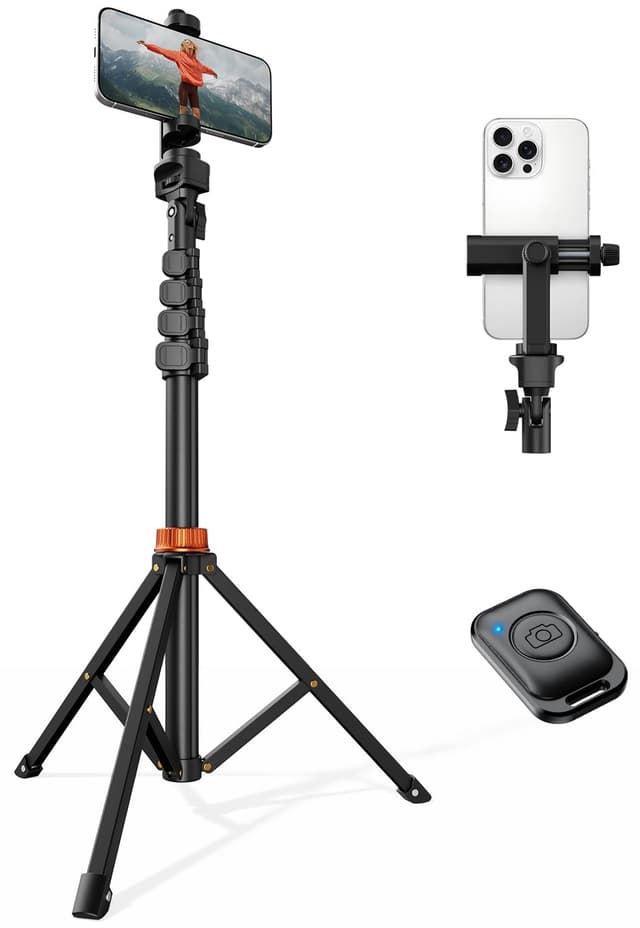 66" Phone Tripod, Tripod for iPhone with Remote & Ultimate Phone Mount, Extendable Cell Phone Tripod Stand for Video Recording, Professional Tripod & Monopod Accessories, Compatible for iPhone/Android