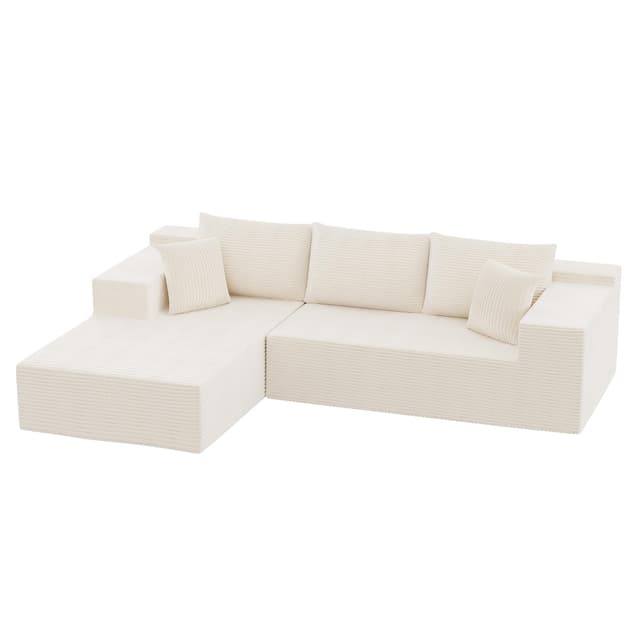 Homall 108" Modular Sectional Sofa, Boneless Couch with L-Shape Chaise, Cloud Couch with Deep Seat Upholstered, No Assembly Required for Living Room, Bedroom (Corduroy, Beige)