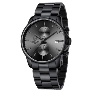 GOLDEN HOUR Men's Watches with Stainless Steel and Metal Casual Waterproof Chronograph Quartz Watch, Auto Date in Grey Hands