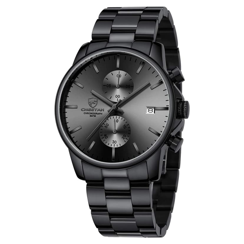 GOLDEN HOUR Men's Watches with Stainless Steel and Metal Casual Waterproof Chronograph Quartz Watch, Auto Date in Grey Hands