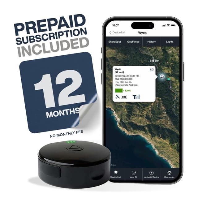 LandAirSea 54 GPS Tracker + 12-Month Prepaid Subscription. Long Battery, Magnetic, & Waterproof. Global GPS Tracker for Vehicles. Made in The USA from Domestic & Imported Parts