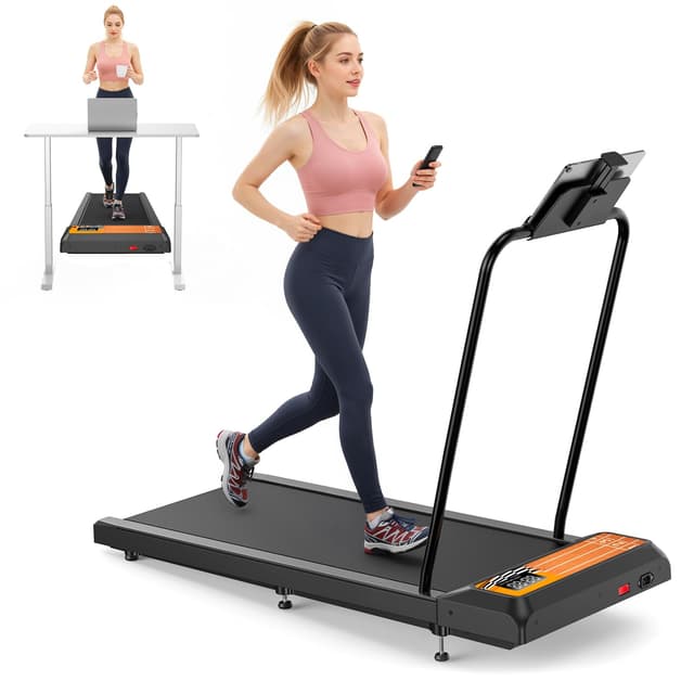 HOELLL Treadmills for Home Small with 0%-8% Incline and APP Sync, Compact Under Desk Walking Treadmill Pad with Handle Bar Removable, Remote Control and LED Display, 2.5HP, Orange