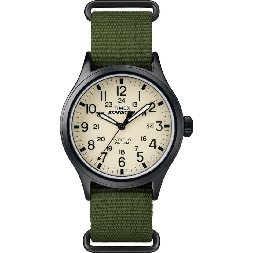 Timex Men's Expedition Scout 40mm Watch – Black Case Cream Dial with Green Fabric Strap