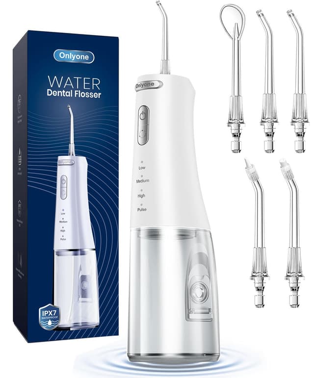 Onlyone Rechargeable Cordless Water Flosser with Adjustable Water Pressure for Daily Oral Care, Power Dental Flosser for Home and Travel Use, Portable Oral Irrigator for Sensitive Gums and Braces Care