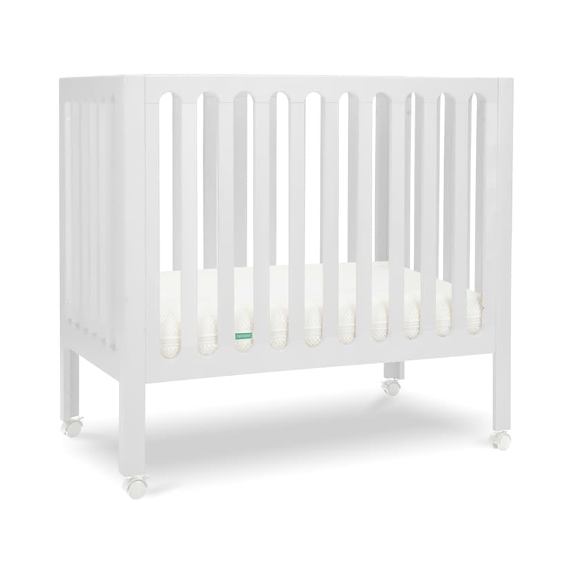 Newton Baby Galileo Mini Crib Solid Beech Wood with Wheels in White Color, Adjustable Mattress Height, Ultra-Safe Non-Toxic Finish, Mini Crib Mattress Included