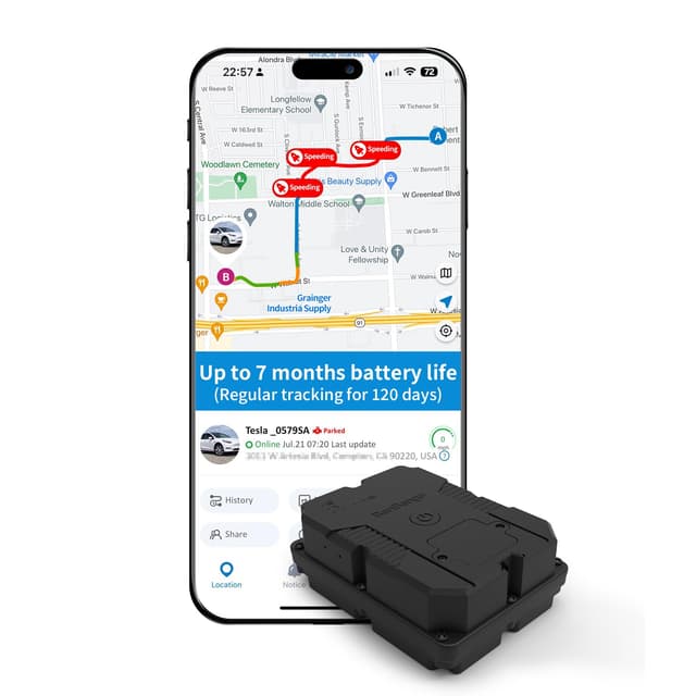Benbengo Magnetic GPS Tracker for Vehicles, Hidden Tracker Device for Car, Trailer, Up to 7 Months Battery Life, Real-Time Track, Waterproof, 5-Day Free Trial, Subscription Required