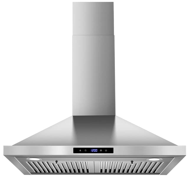 Tieasy Wall Mount Range Hood 30 inch Kitchen Hood 700 CFM with Ducted/Ductless Convertible Duct, Touch Control, Permanent Filters, Stainless Steel, 3 Speed Exhaust Fan, LED Light