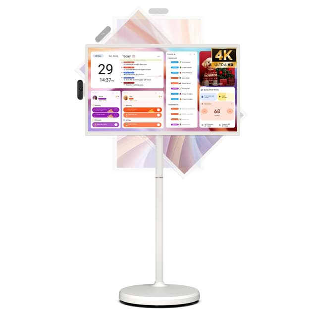 ApoloSign 32 inch UHD 4K Smart Portable TV Gen2, 16G +256G Storage, Android 15 OS, 15000mAh, Rolling TV on Wheels with Rotatable Touch Screen, Built-in Battery, Full Swivel Rotation, Voice Remote