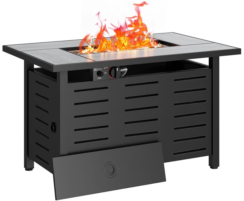 Aoxun 42" Propane Fire Pit Table Ceramic Top, 60000 BTU Outdoor Patio Heater with Lava Rocks, Rectangle Gas Fire Pits for Outside Patio with Removable Lid, Black