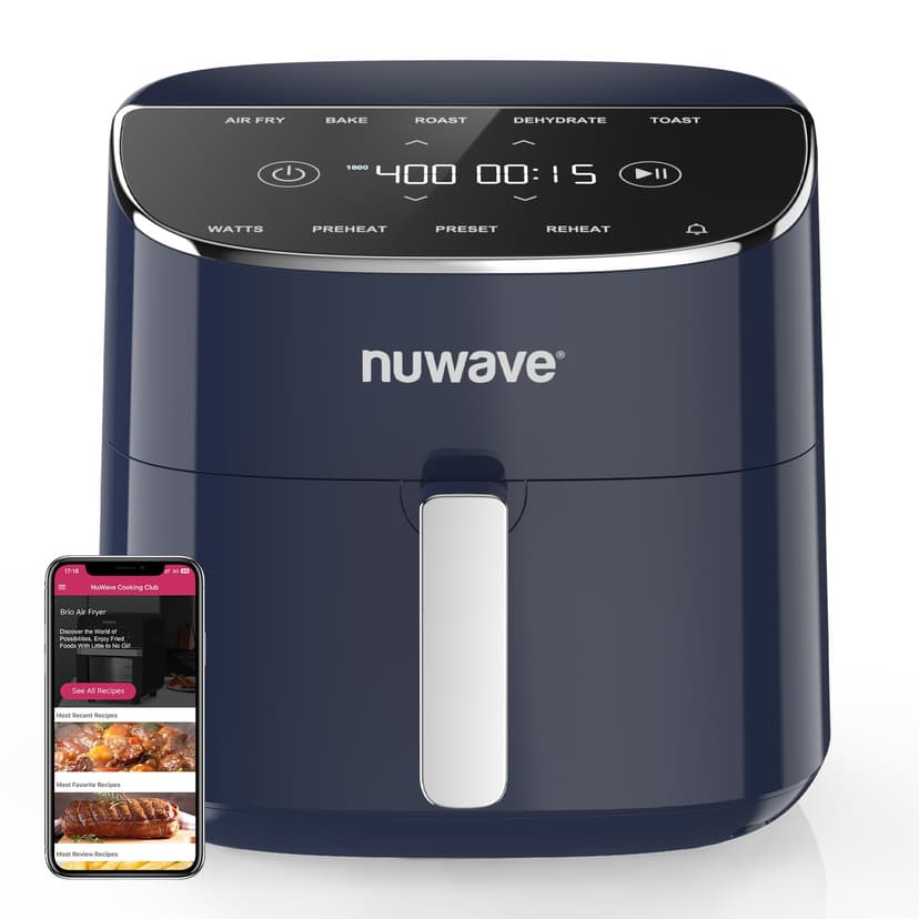 Nuwave Brio Plus Air Fryer 8 Qt, New & Improved, PFAS-FREE, 7 Digital One-Touch Cook Functions that AIR FRY, BAKE, ROAST, DEHYDRATE, TOAST, REHEAT, PREHEAT, 150 Presets, 50°F~400°F (Deep Blue)